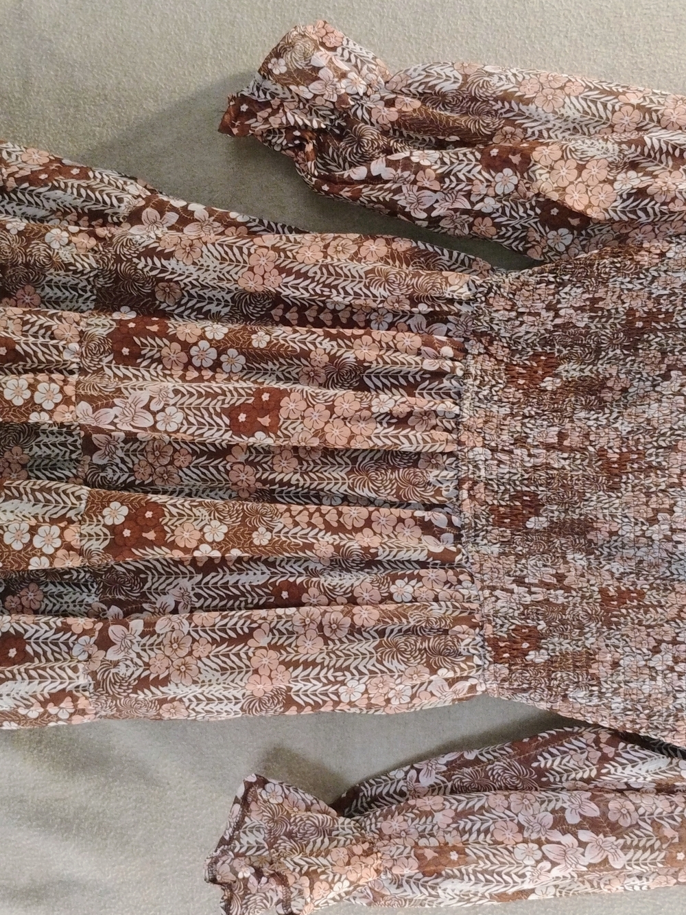 Women's Brown Floral Smocked Midi Dress - Unbranded